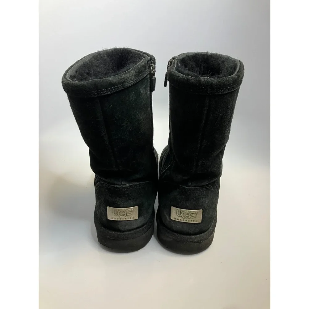 UGG Australia Mid Calf Boots Womens 10 Black Good Suede Shearling Zip 1889